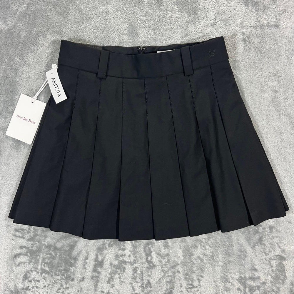 Aritzia Sunday Best Olive Pleated Skirt Women 2 Black Noir Micro High Rise NEW